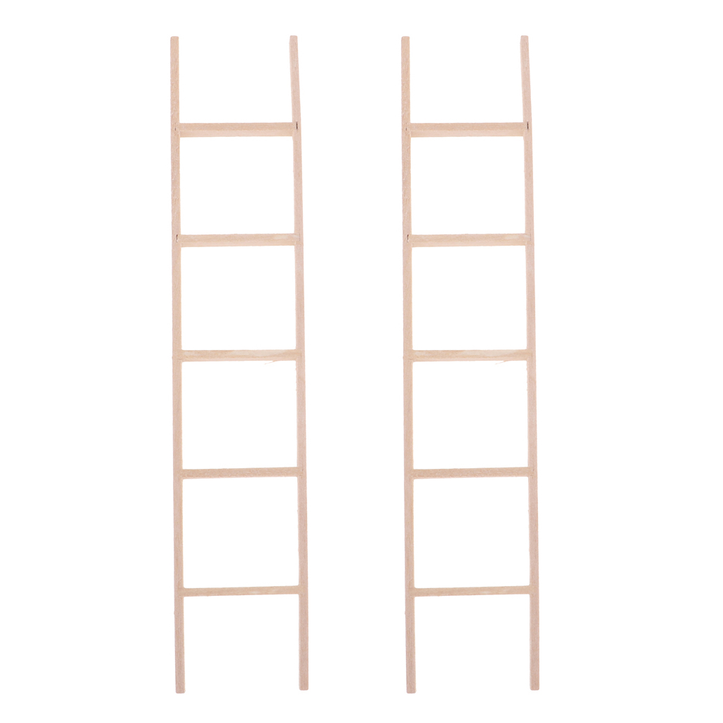 Miniature Straight Wooden Ladder For Dollhouse Outdoor Accessories 2 Piece