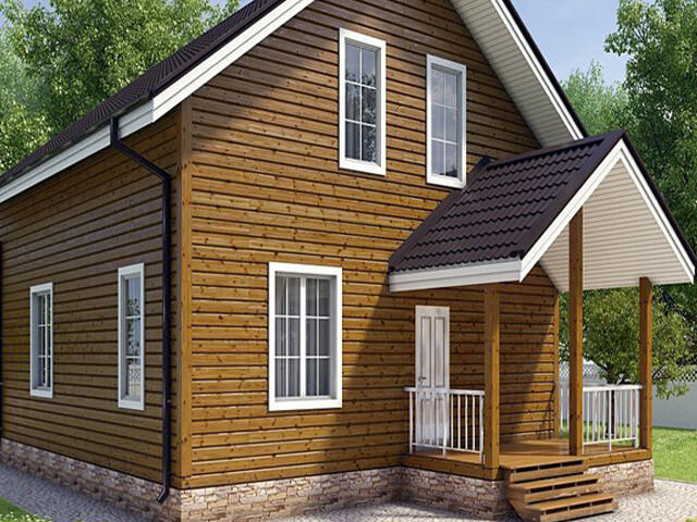 Каркасный дом с деревянной облицовкой