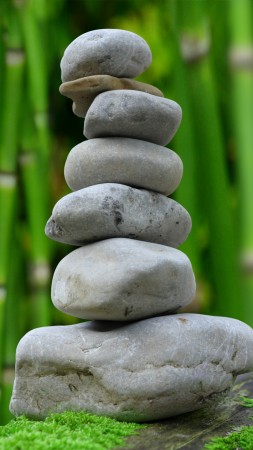 stones, bamboo, green, 4k (vertical)
